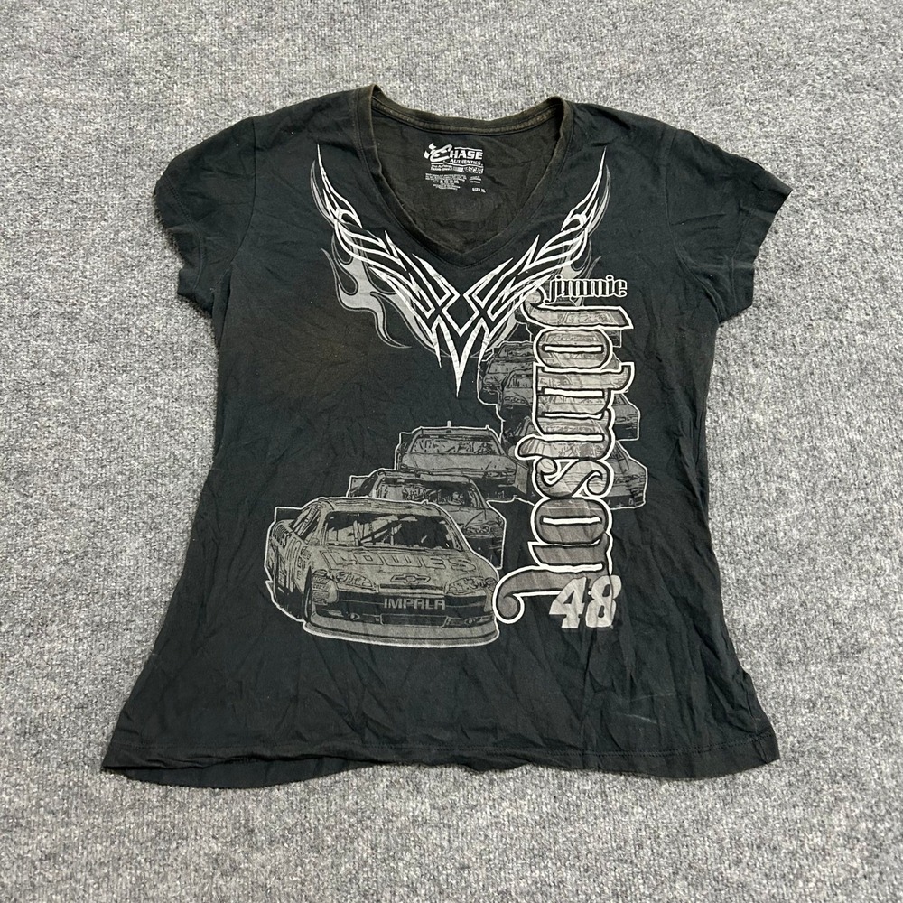 Chase Authentics T-Shirt Womens XL Black Jimmie Johnson 48 NASCAR Racing Tee